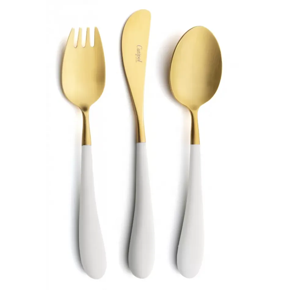 Alice 3-pc Children's Flatware Set (Knife, Fork, Spoon) - White Gold Matte