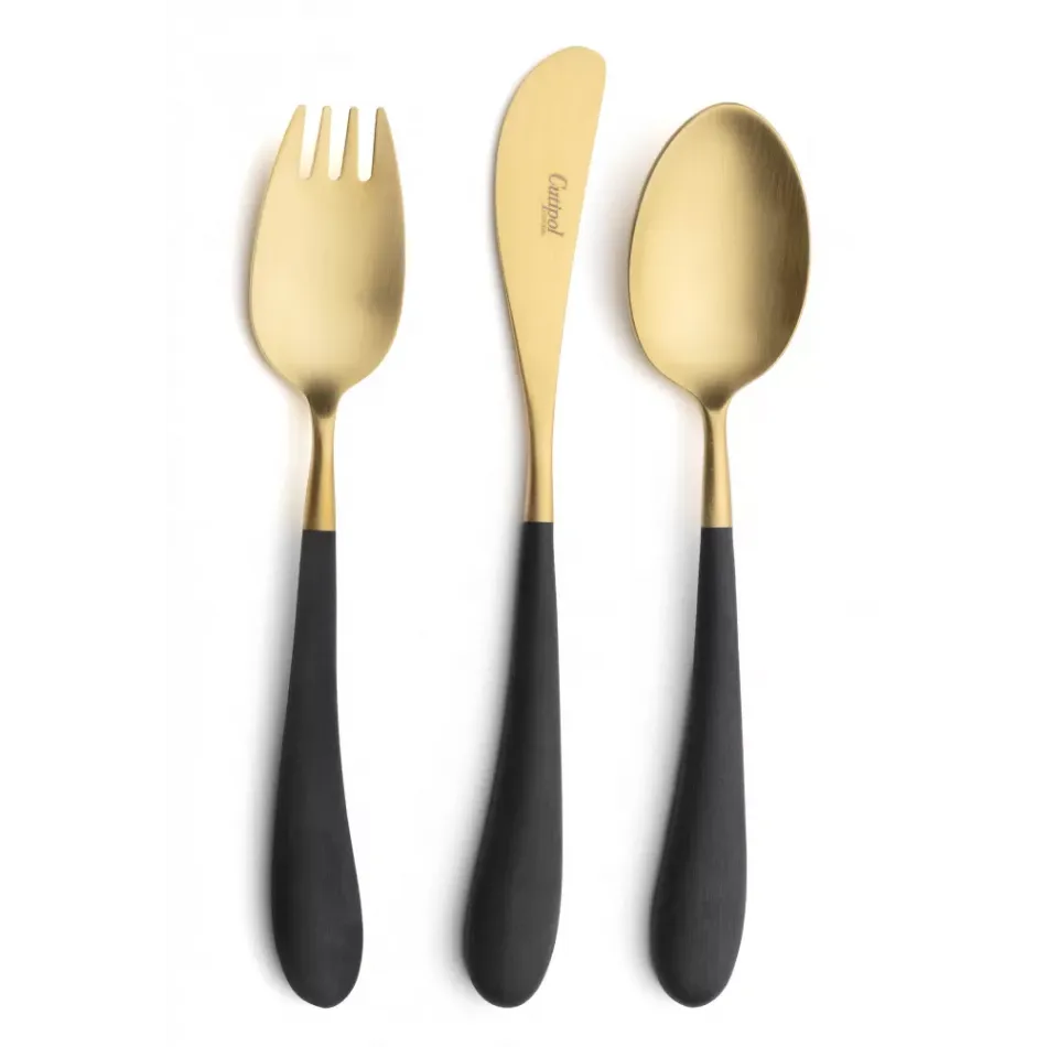 Alice 3-pc Children's Flatware Set (Knife, Fork, Spoon) - Black Gold Matte