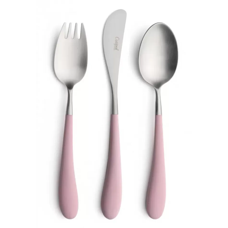 Alice 3-pc Children's Flatware Set (Knife, Fork, Spoon) - Pink Matte
