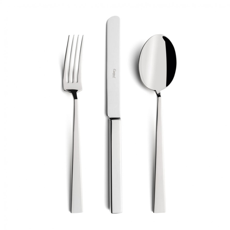 Bauhaus Steel Polished 130 pc Set Special Order (12x: Dinner Knives, Dinner Forks, Table Spoons, Coffee/Tea Spoons, Mocha Spoons, Dessert Knives, Dessert Forks, Dessert Spoons, Fish Knives, Fish Forks; 1x: Soup Ladle, Serving Knife, Serving Fork, Serving Spoon, Sauce Ladle, Cheese Knife, Sugar Ladle, Pie Server, Salad Serving Set)