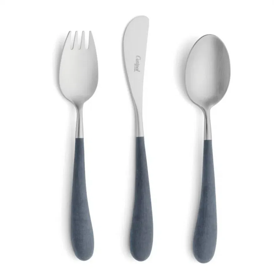 Alice 3-pc Children's Flatware Set (Knife, Fork, Spoon) - Blue Matte