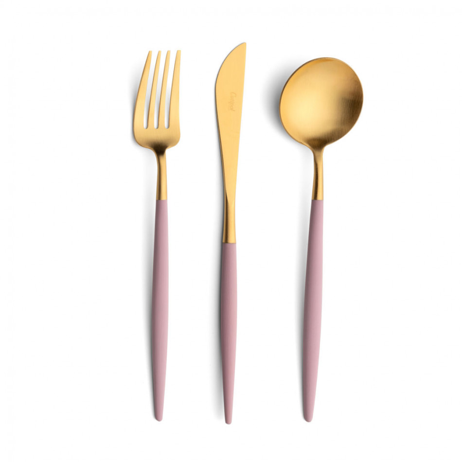Goa Pink Handle/Gold Matte 24 pc Set (6x Dinner Knives, Dinner Forks, Table Spoons, Coffee/Tea Spoons)