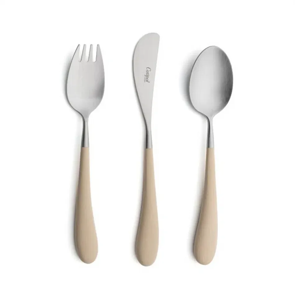 Alice 3-pc Children's Flatware Set (Knife, Fork, Spoon) - Ivory Matte