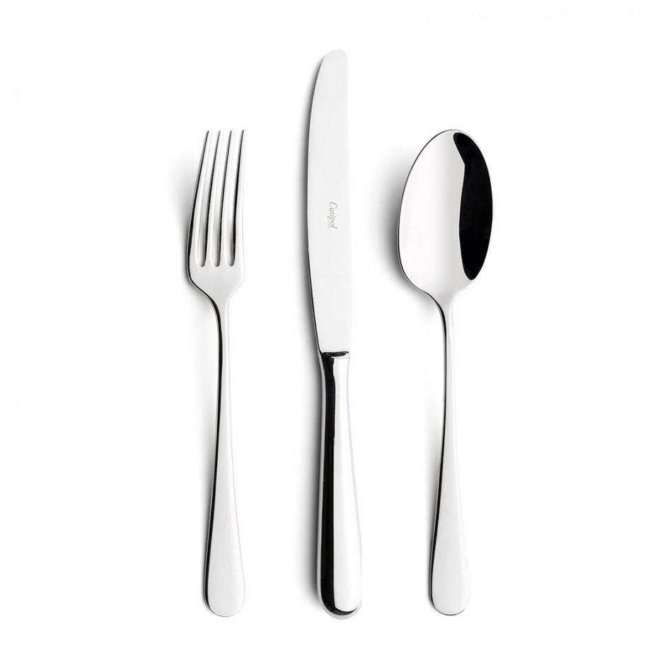 Alcantara Steel Polished 115 pc Set Special Order (12x: Dinner Knives, Dinner Forks, Table Spoons, Coffee/Tea Spoons, Dessert Knives, Dessert Forks, Dessert Spoons, Fish Knives, Fish Forks; 1x: Soup Ladle, Serving Spoon, Serving Fork, Sauce Ladle, Pie Server, Salad Set)