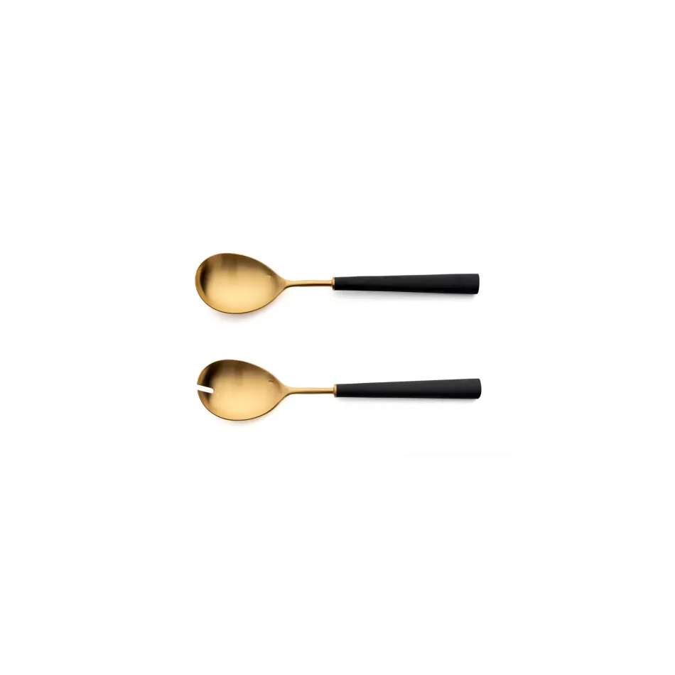 Ebony Black Handle/Gold Matte Salad Serving Set 9.6 in (24.5 cm)