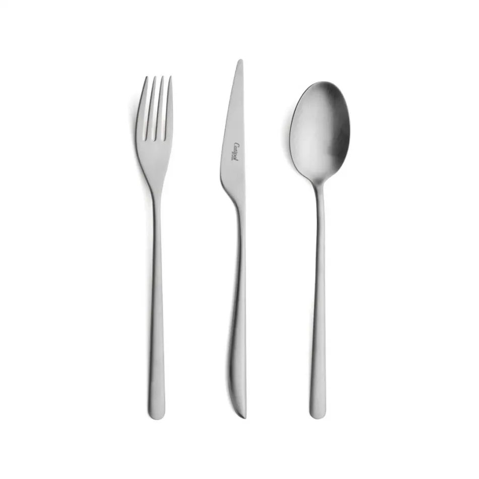 Icon Steel Matte 130 pc Set Special Order (12x: Dinner Knives, Dinner Forks, Table Spoons, Coffee/Tea Spoons, Mocha Spoons, Dessert Knives, Dessert Forks, Dessert Spoons, Fish Knives, Fish Forks; 1x: Soup Ladle, Serving Knife, Serving Fork, Serving Spoon, Sauce Ladle, Cheese Knife, Sugar Ladle, Pie Server, Salad Serving Set)