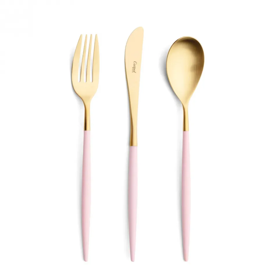 Mio Gold Pink Handle/Steel Matte 5 pc Set (Dinner Knife, Dinner Fork, Table Spoon, Dessert Fork, Dessert Spoon)