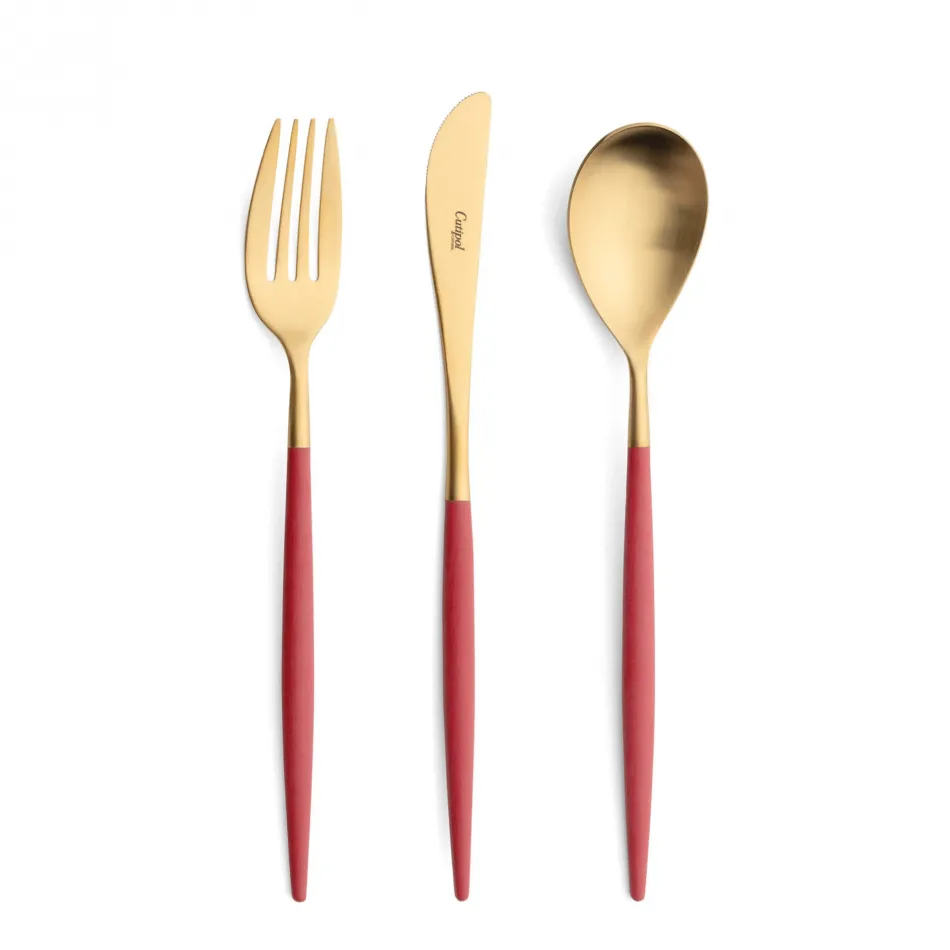 Mio Gold Red Handle/Steel Matte Flatware