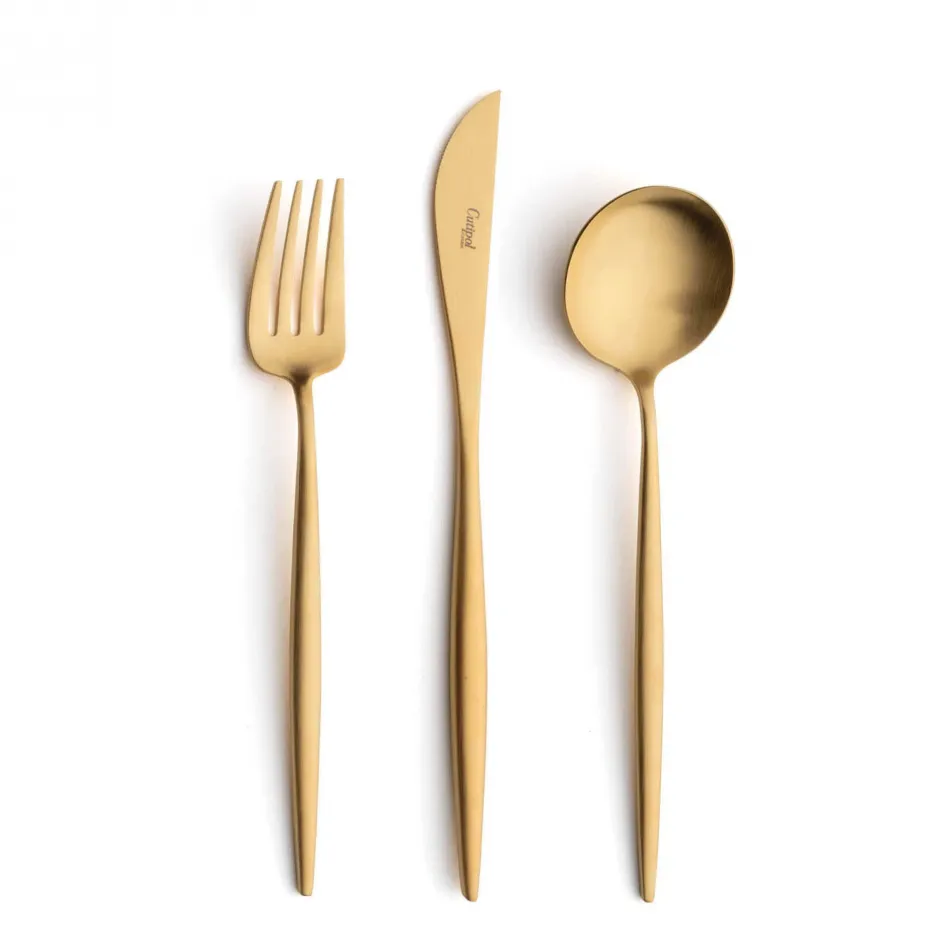 Moon Gold Matte 60 pc Set Special Order (6x Dinner Knives, Dinner Forks, Table Spoons, Dessert Knives, Dessert Forks, Dessert Spoons, Fish Knives, Fish Forks, Coffee/Tea Spoons, Mocha Spoons)