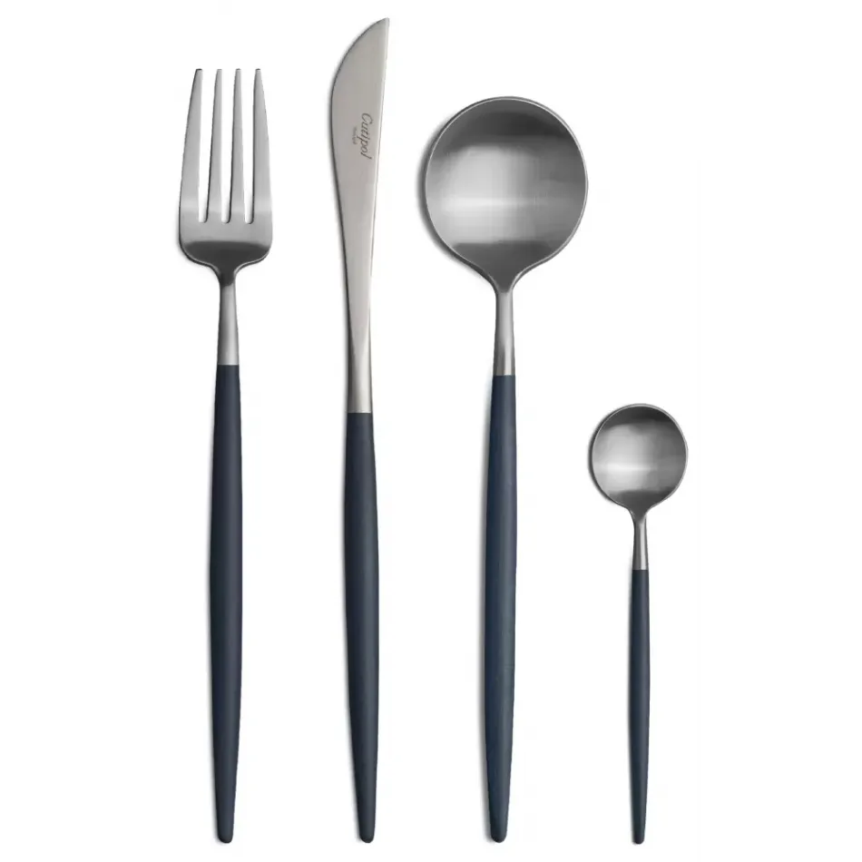 Goa Blue Handle/Steel Matte 24 pc Set (6x Dinner Knives, Dinner Forks, Table Spoons, Coffee/Tea Spoons)