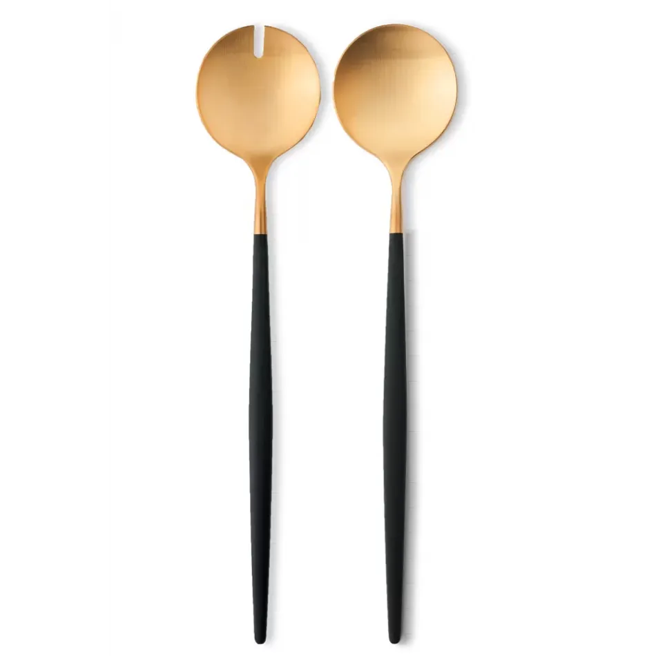 Goa Black Handle/Gold Matte Salad Serving Set 11.4 in (29 cm)