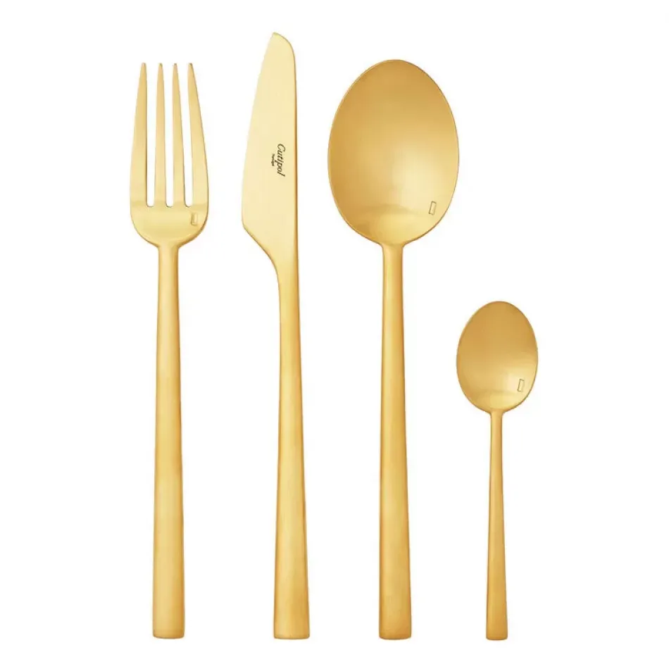 Rondo Gold Polished 75 pc Set Special Order (12x: Dinner Knives, Dinner Forks, Table Spoons, Coffee/Tea Spoons, Dessert Knives, Dessert Forks; 1x: Soup Ladle, Serving Spoon, Serving Fork)
