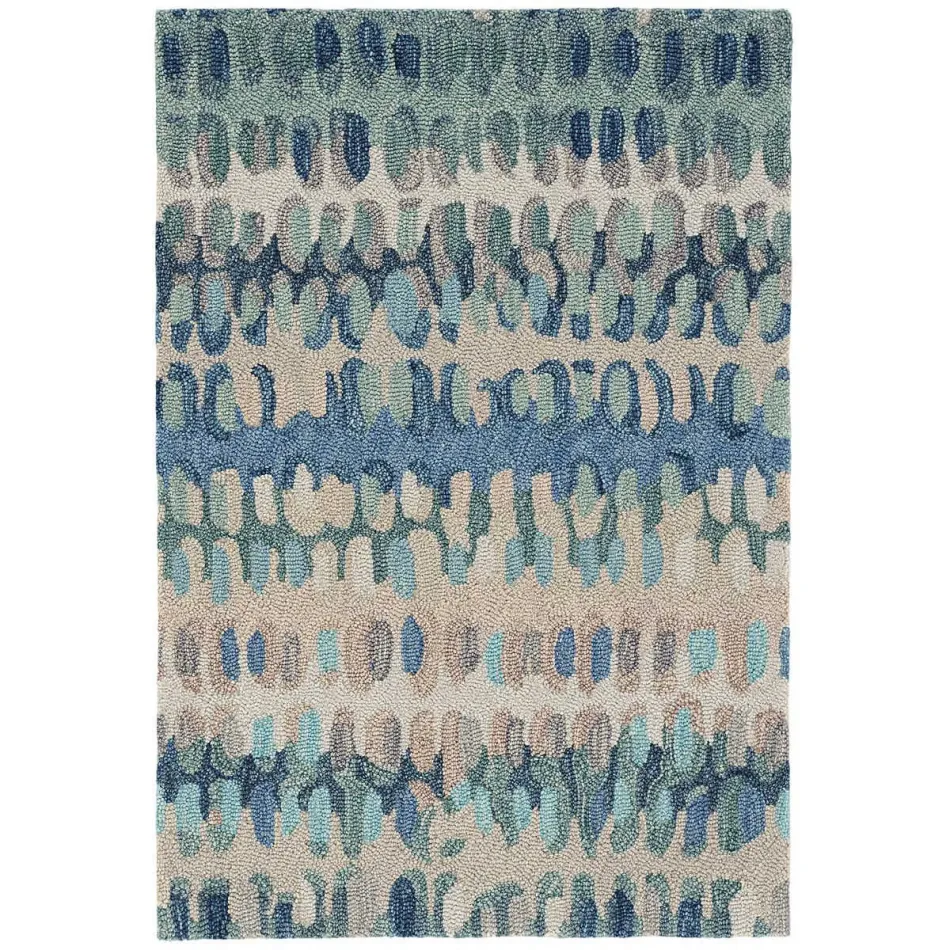 Paint Chip Blue Hand Micro Hooked Wool Rug 4' x 6'