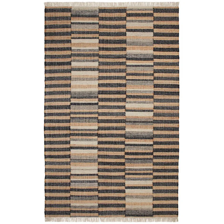 Ravel Stripe Black Handwoven Wool Rugs