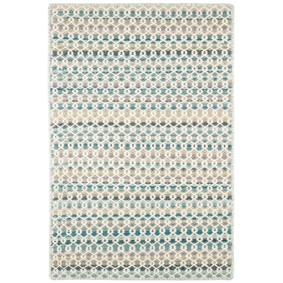 Poppy Blue Handwoven Wool Rug 5x8