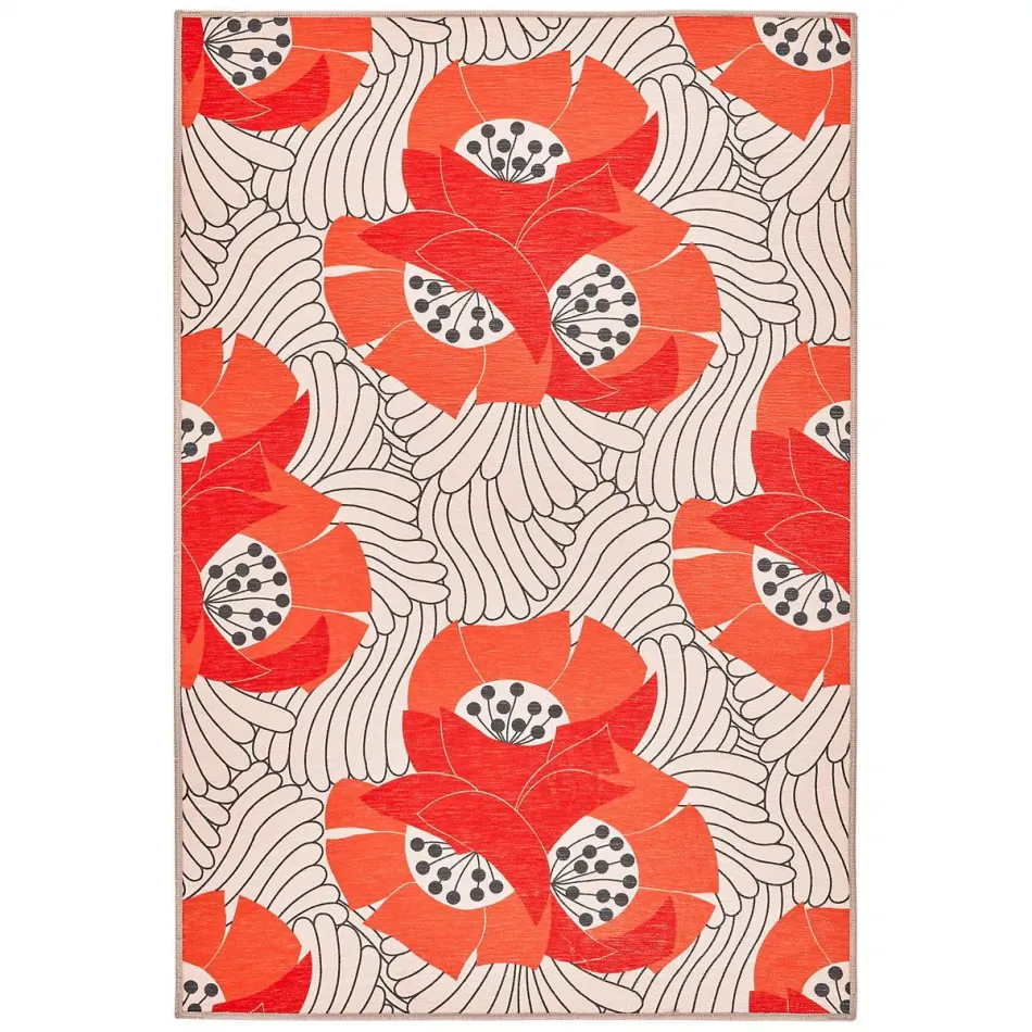 Japanese Poppy by Frances Valentine Multi Machine Washable Rug 6' X 9'