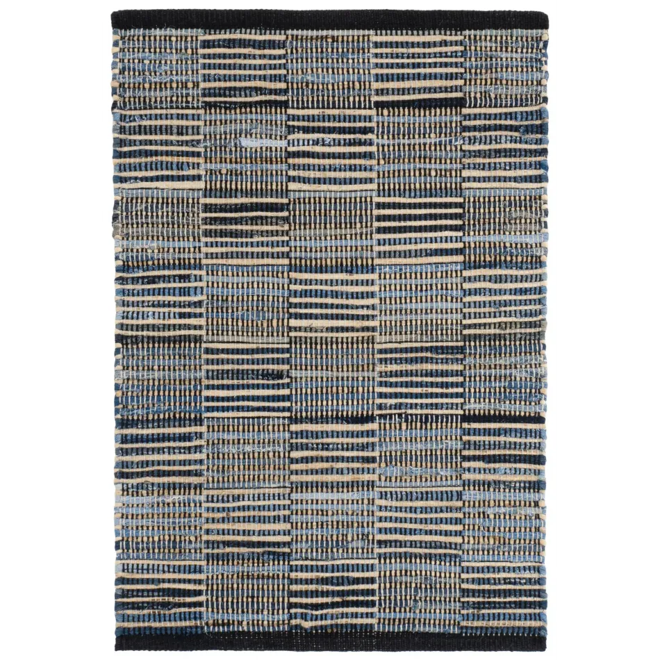 Denim Rag Gridwork Blue Handwoven Cotton Rug 2' x 3'