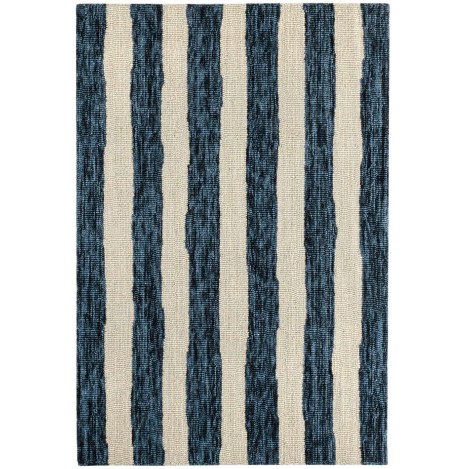 Silas Stripe Navy Hand Micro Hooked Wool Rug 2' x 3'
