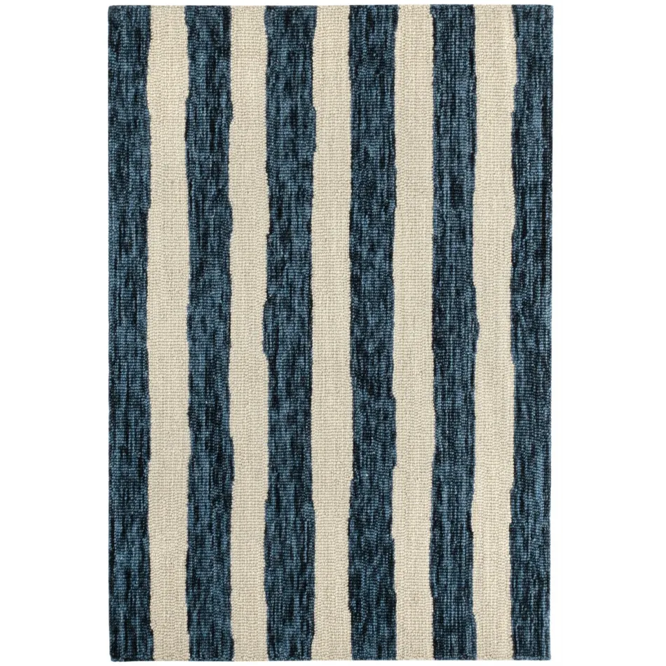 Silas Stripe Navy Hand Micro Hooked Wool Rug