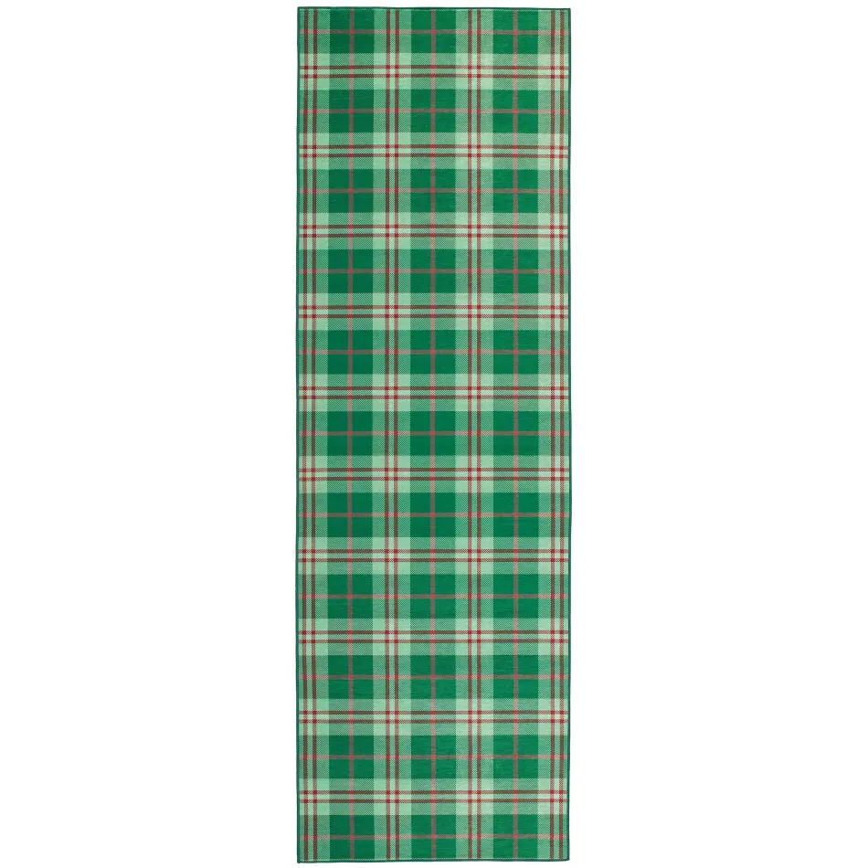 Jolly Plaid Green Machine Washable Rug