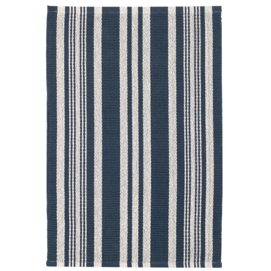 Irving Stripe Navy Handwoven Cotton Rug - 8x10