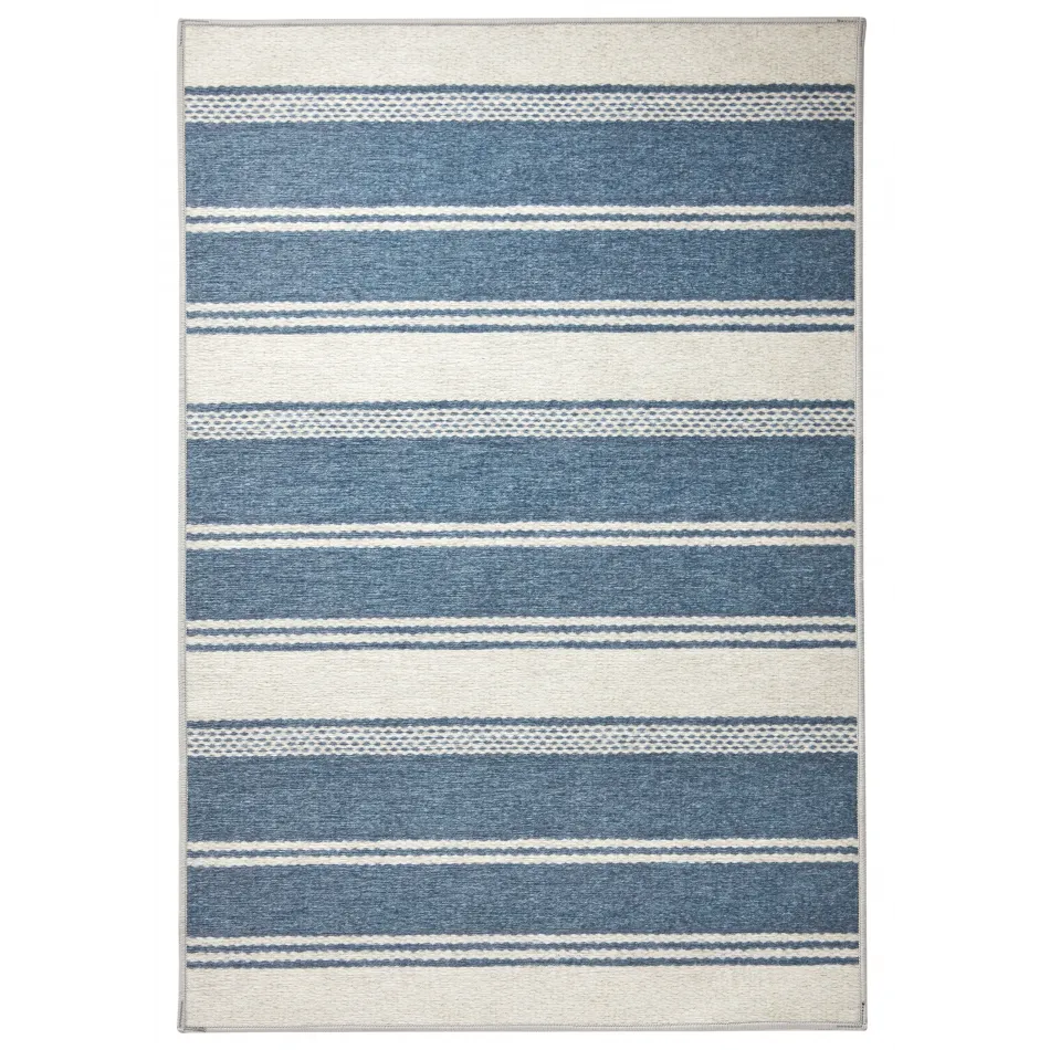 Bowman Stripe Blue Machine Washable Rug - Runner-2.5x8