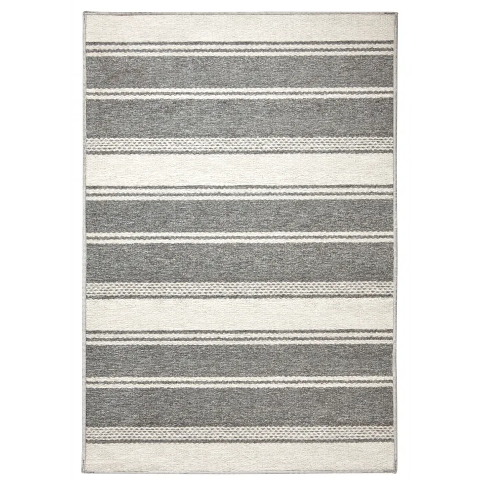 Bowman Stripe Grey Machine Washable Rug