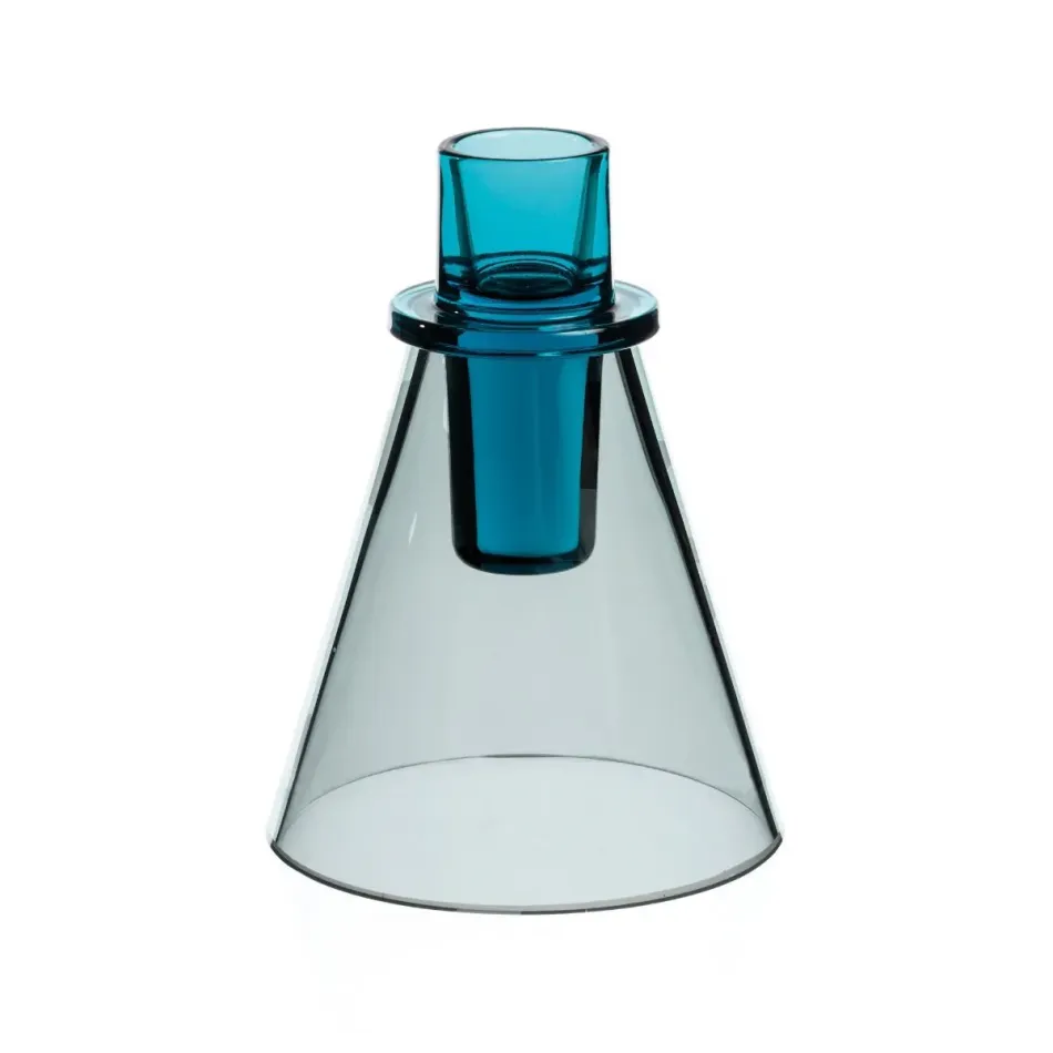 David Mellor Teal/Smoke Glass Candlestick