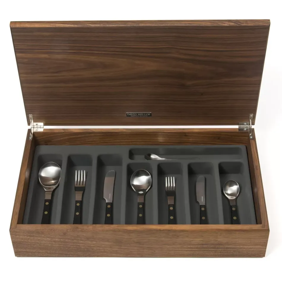 Provencal Black Stainless Black 44-Piece Canteen Walnut