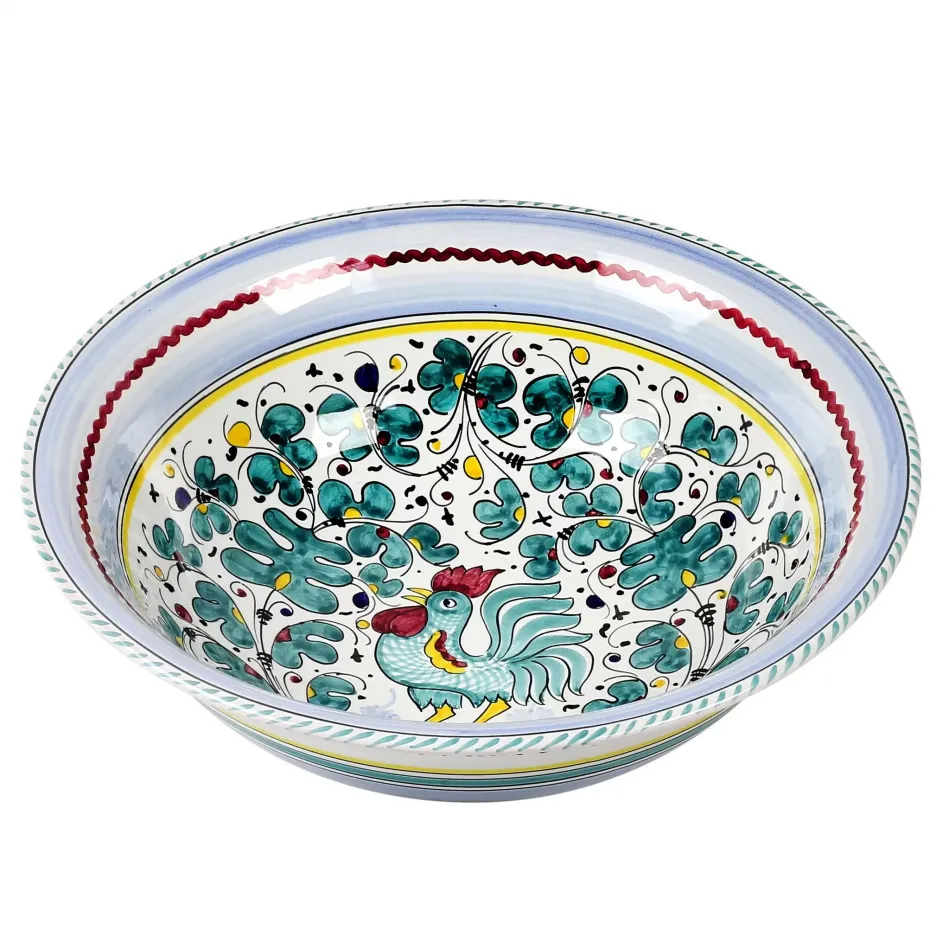 Orvieto Green Rooster Large Serving Salad Pasta Bowl 13.5 in Rd x 5 high