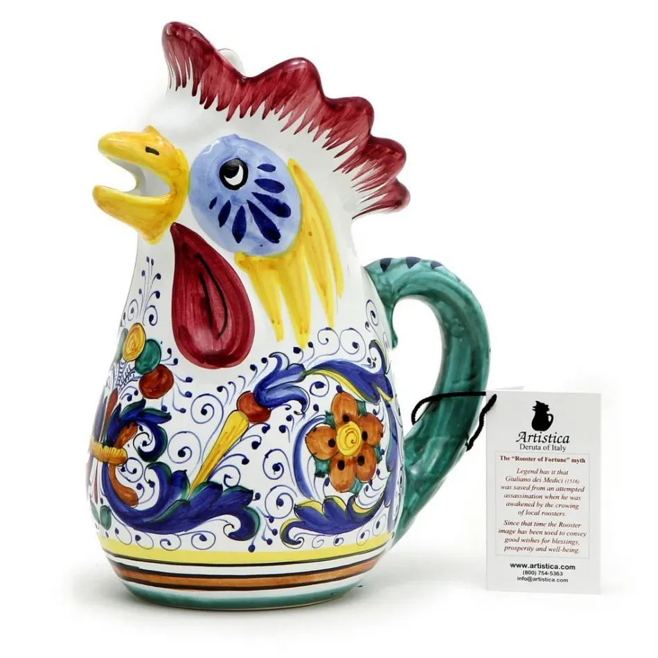 Ricco Deruta Rooster Of Fortune Pitcher (1 Liter 34 Oz 1 Qt) 9.5H (1 Liter 34 Oz.- 1 Qt)