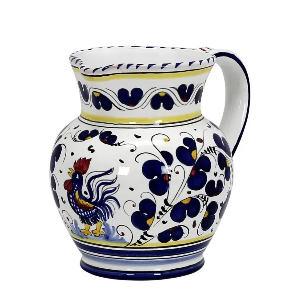 Orvieto Blue Rooster Deruta Pitcher (1.25 Liters/40 Oz/5 Cups) 6 in Rd x 6.5 high