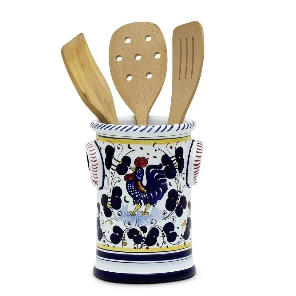 Orvieto Blue Rooster Utensil Holder 5.5 in Rd x 7.5 high