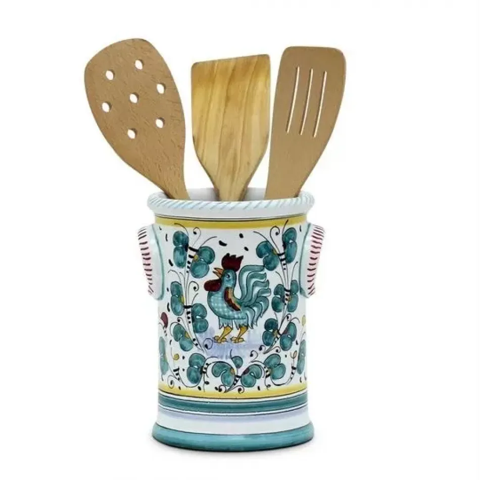 Orvieto Green Rooster Utensil Holder 5.5 in Rd x 7.5 high