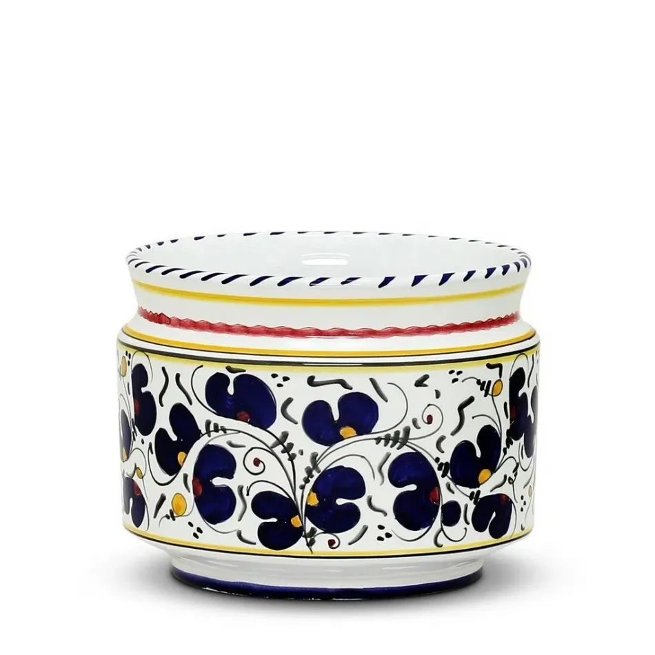 Orvieto Blue Rooster Cylindrical Cover Pot Cachepot Planter (Small) 8 in Rd x 6 high (Inside: 6D. x 5H.)