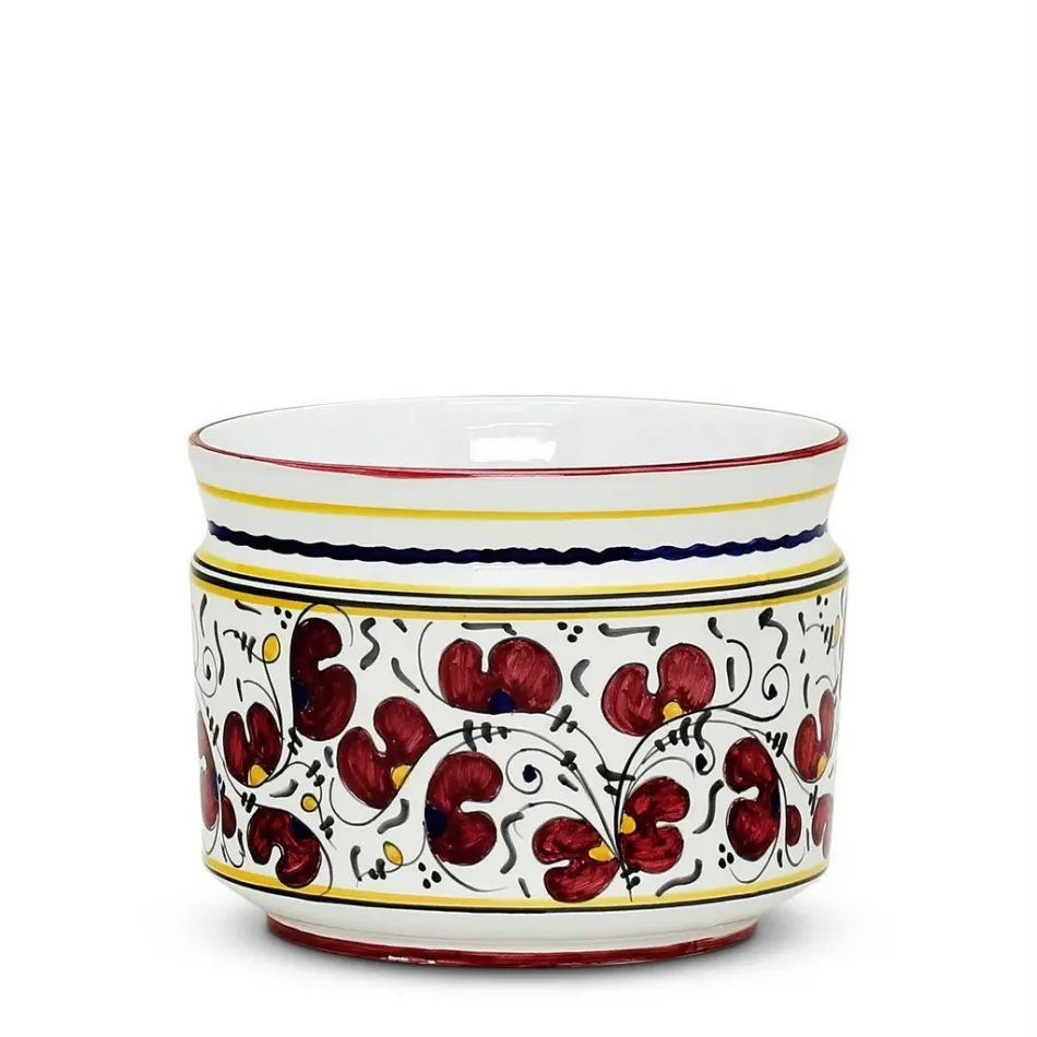 Orvieto Red Rooster Cylindrical Cover Pot Cachepot Planter (Small) 8 in Rd x 6 high (Inside: 6D. x 5H.)