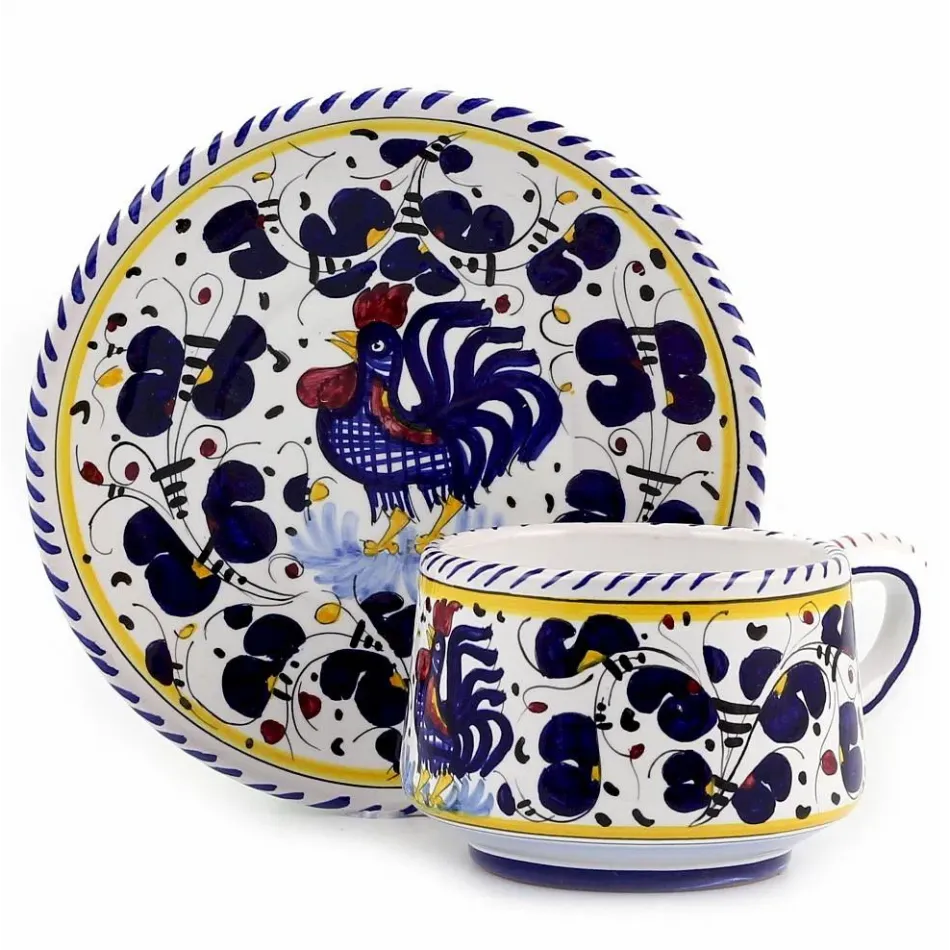 Orvieto Blue Rooster Cup & Saucer Cup: 4 Diam, x 3 high (12 Oz.)