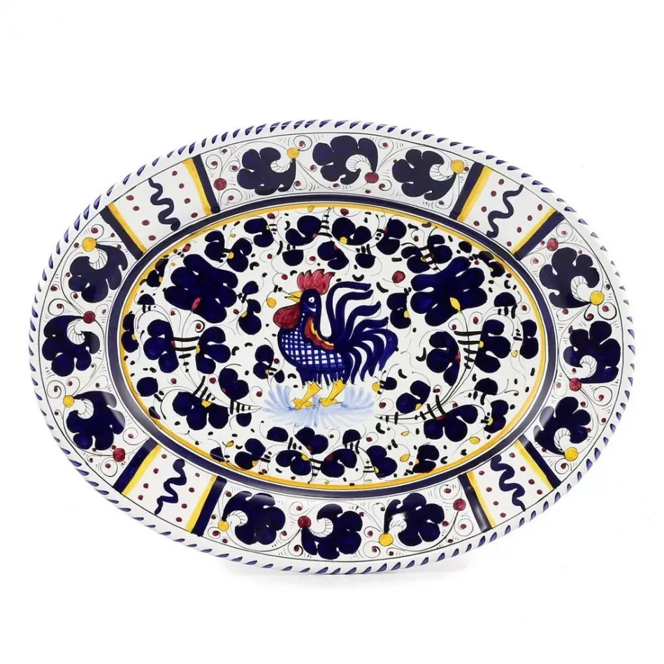 Orvieto Blue Rooster Serving Oval Platter 17 x 13