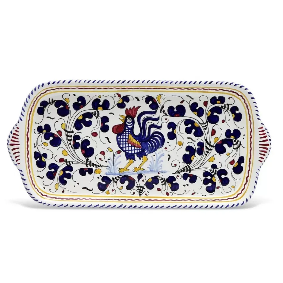 Orvieto Blue Rooster Rectangular Tray 13 Long x 7