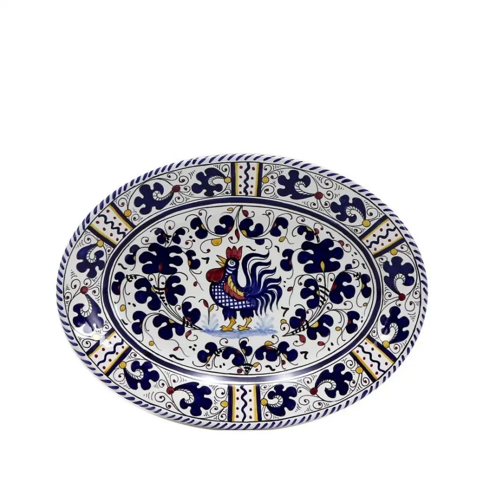 Orvieto Blue Rooster Oval Plate 12 x 9