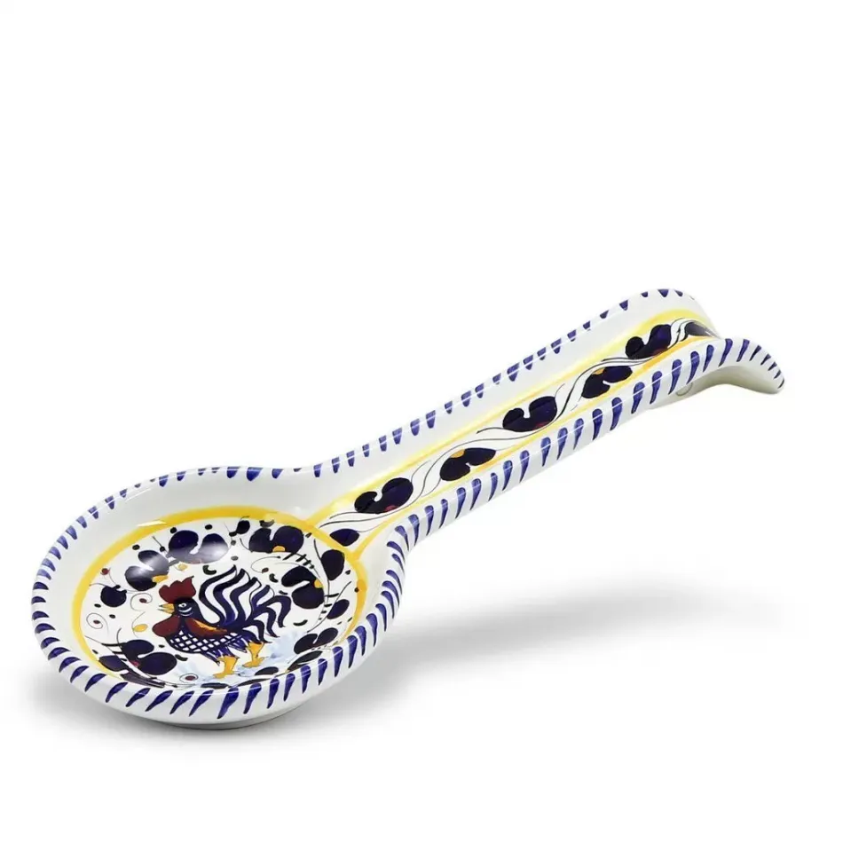 Orvieto Blue Rooster Spoon Rest 5 in Rd x 12 Long