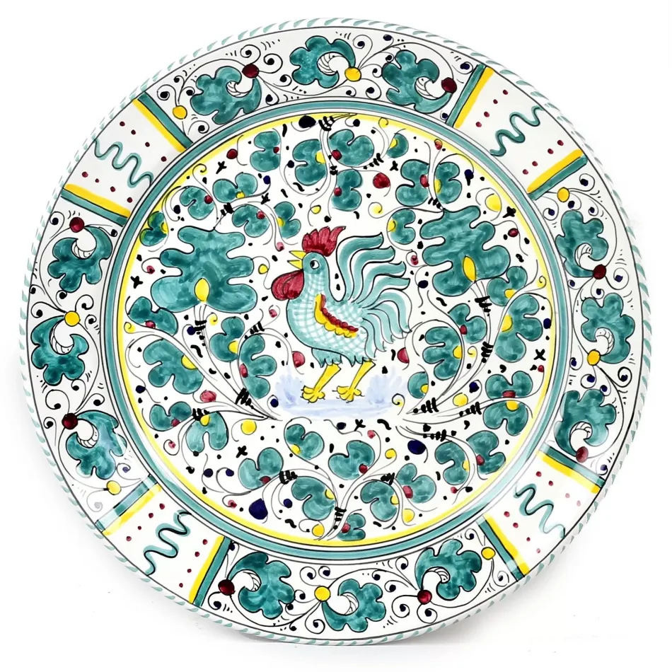 Orvieto Green Rooster Charger Buffet Platter 13 in Rd