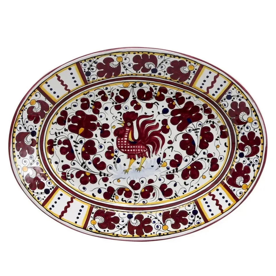 Orvieto Red Rooster Serving Oval Platter 17 x 13