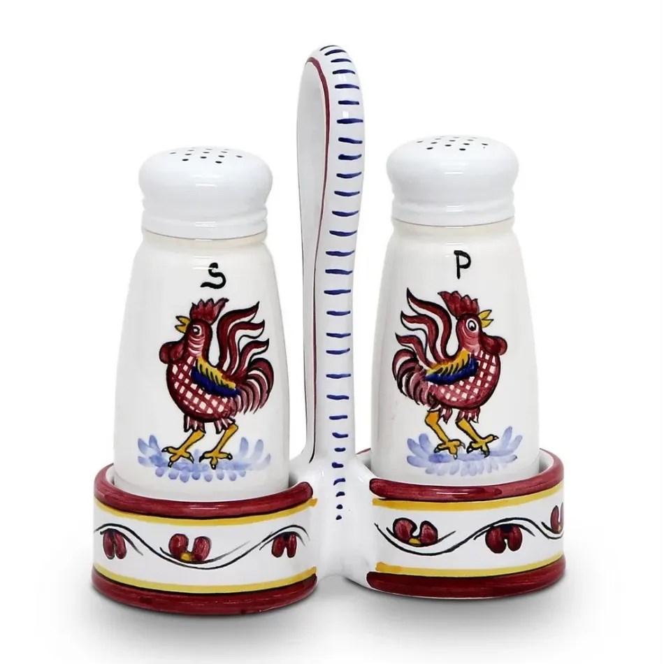 Orvieto Red Rooster Salt And Pepper Cruet 5.5: Wide x 2.5 Deep x 6.5 high ( Easy Refill Shaker: 2 in Rd x 4.5 high)