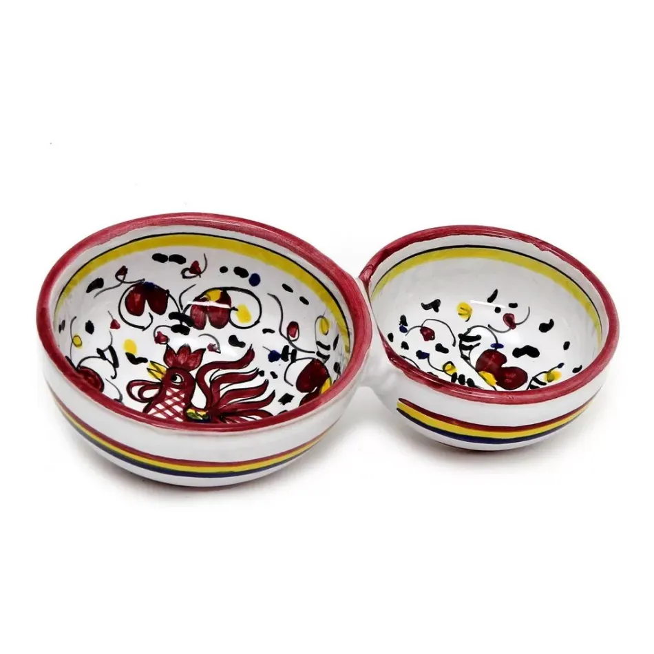 Orvieto Red Rooster Olive Dish Bowl Relish And Condiments Divided Bowl 6.5 x 4 x 1 high