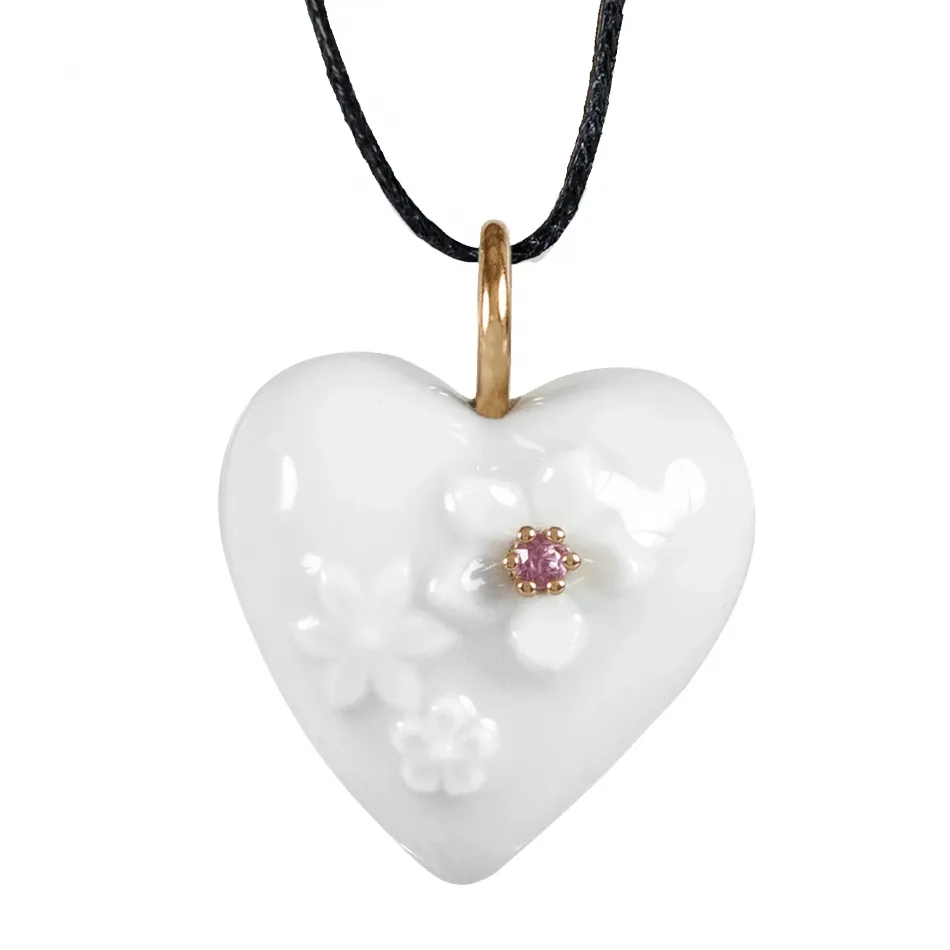 Hearts Pendant Flower Relief Pink Sapphire