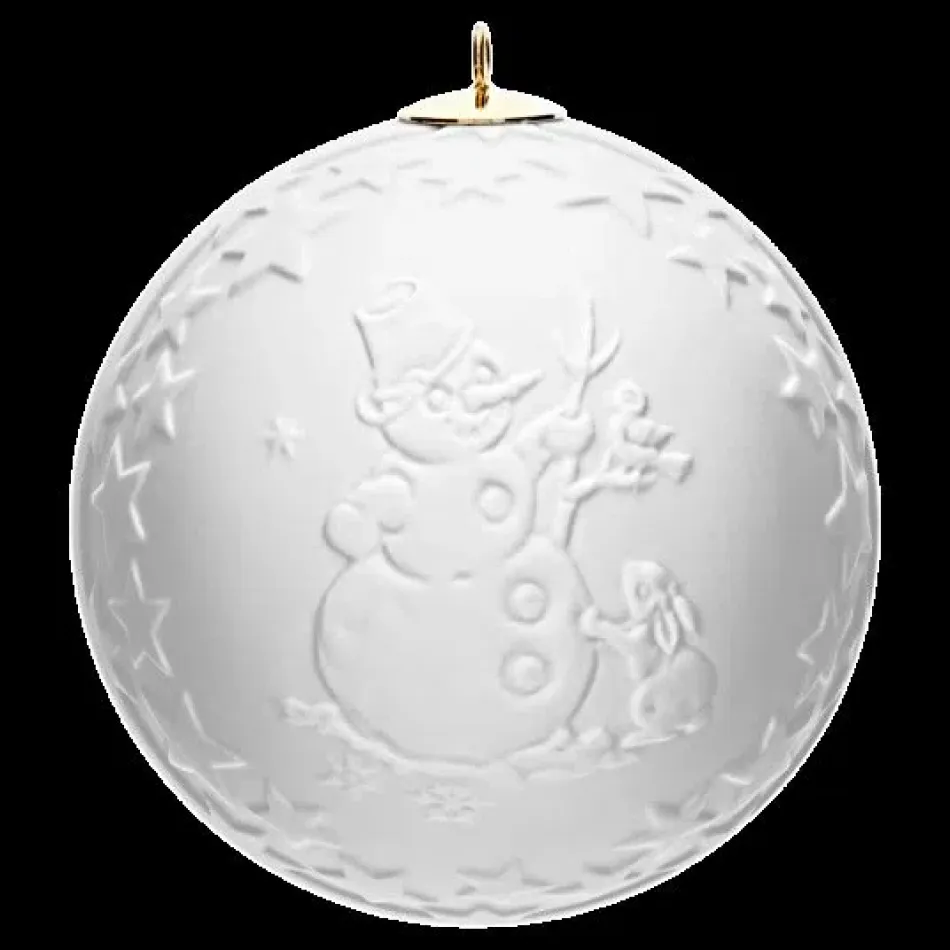 Tree Ornament Bisque Ball With Relief Motiv Snowman Round 7 Cm