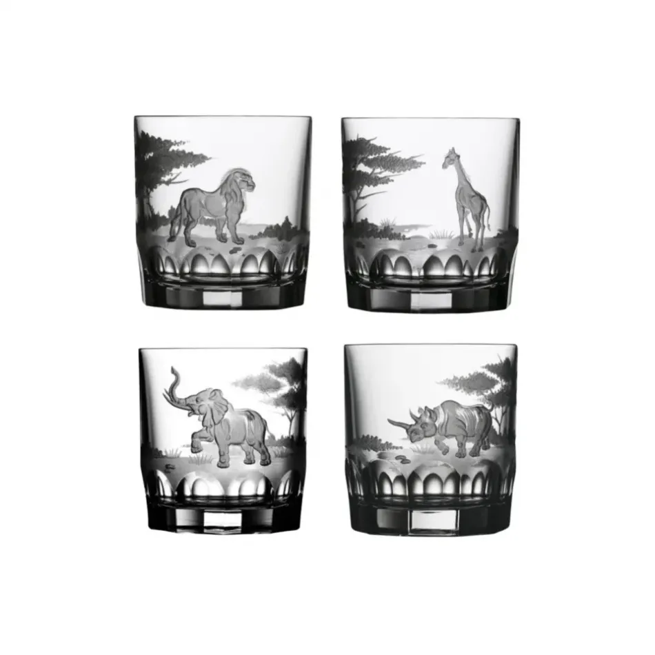 Safari Lion Giraffe Elephant Rhino Double Old Fashion Boxed Set