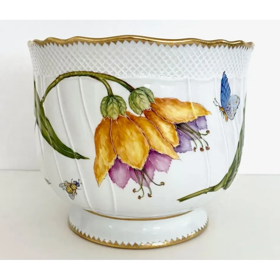 Round Cachepot Yellow/Purple Flower