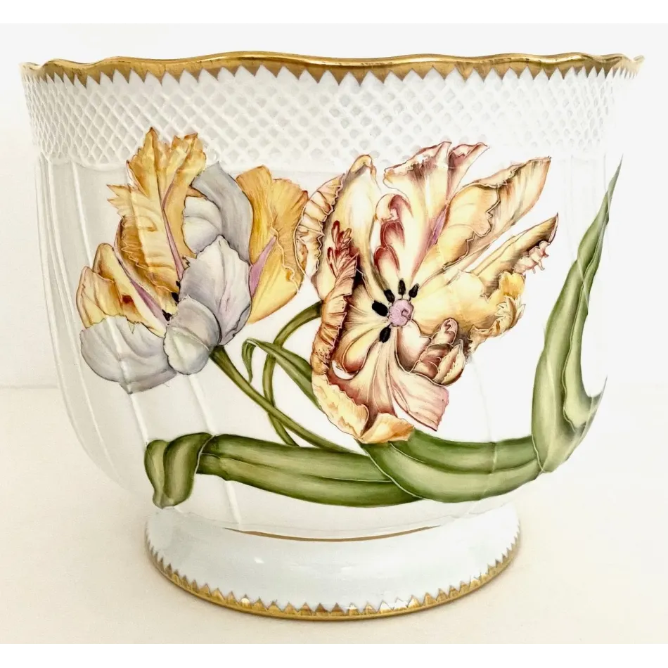 Round Cachepot Light Yellow Flower